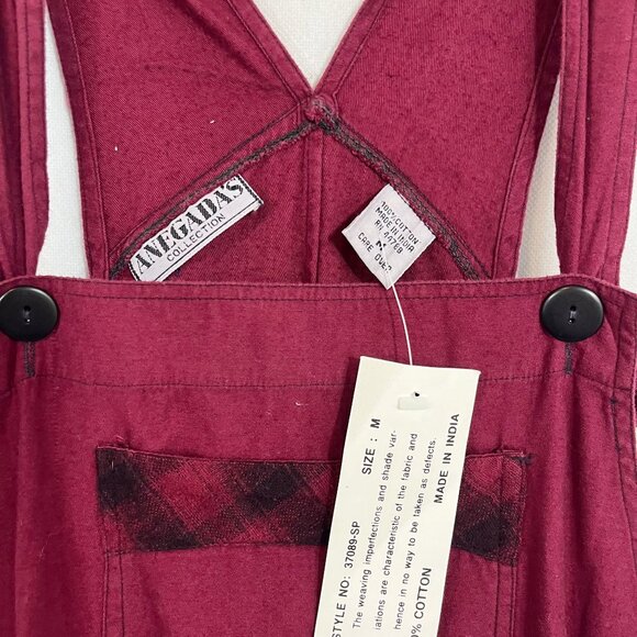 Deadstock Vintage Red Plaid Overalls Dress Artsy Lagenlook Academia Size Medium - Picture 3 of 4